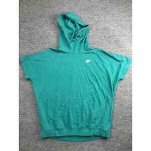 Nike Short Sleeve Hoodie Mens Large Teal Green Pullover Swoosh Kangaroo Pocket